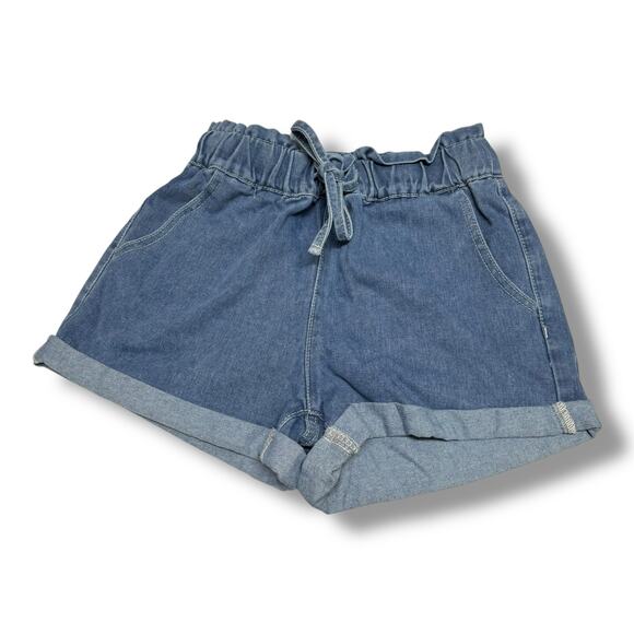 SHEIN Pants - Shein Women's Paperbag Denim Shorts Drawstring Blue Jean‎ Size Small
